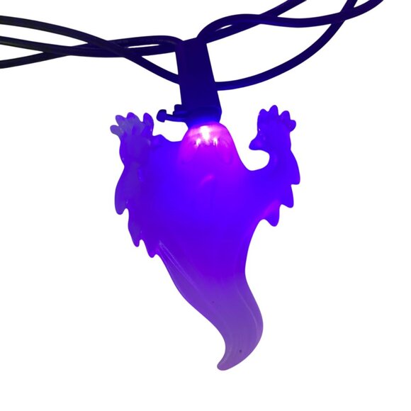 Halloween 34 Ghosts LED String Lights Purple White Glow Table Decor 10ft - Picture 3 of 4